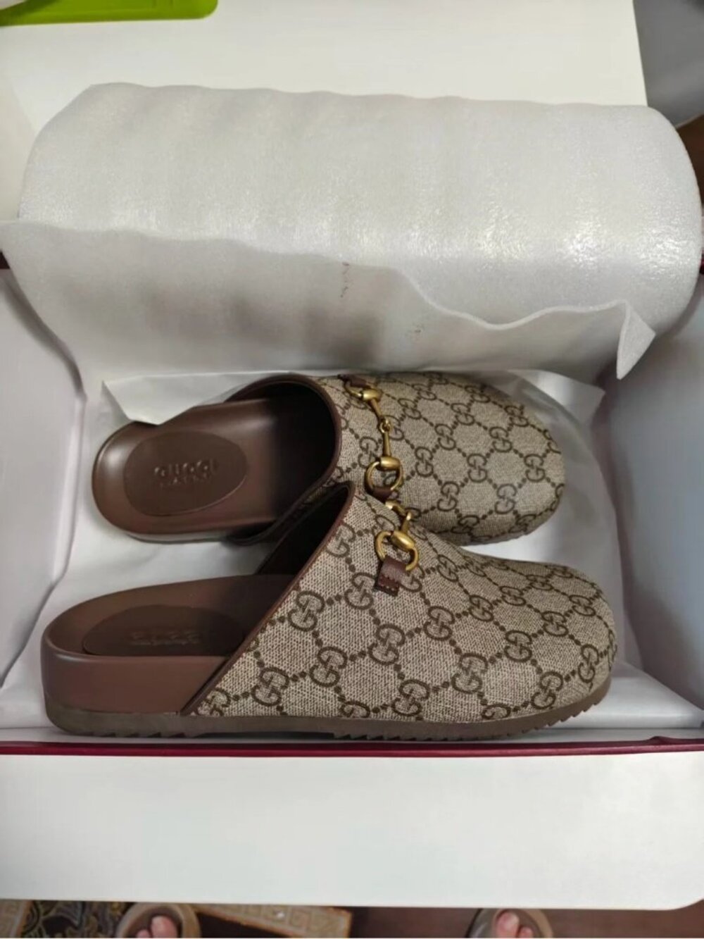 Gucci GG Supreme Horsebit Canvas Mules Clogs Brown